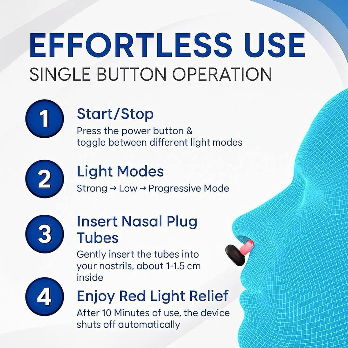 Red Light Nasal Therapy, USB-C Rechargeable Nose Care Device, 3 Modes