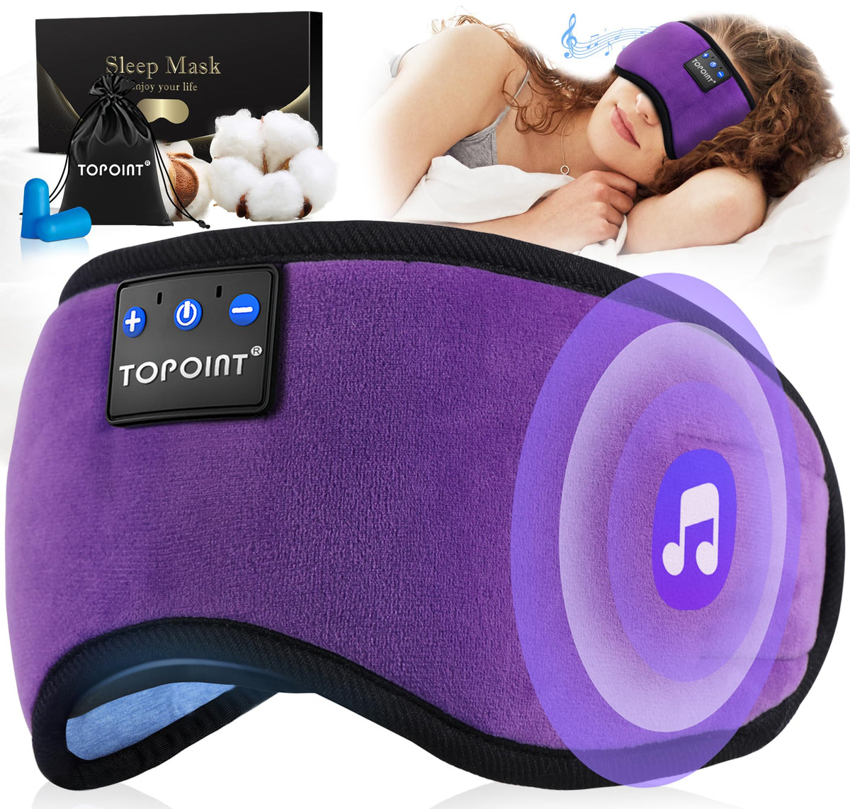 TOPOINT Sleep Mask with Headphones Bluetooth 5.4 Wireless, Sleep Headphones Earphones Earbuds with Microphone HD Speakers Music, Blackout Eye Mask for Sleeping Travel Meditation Men Women Cool Gadgets