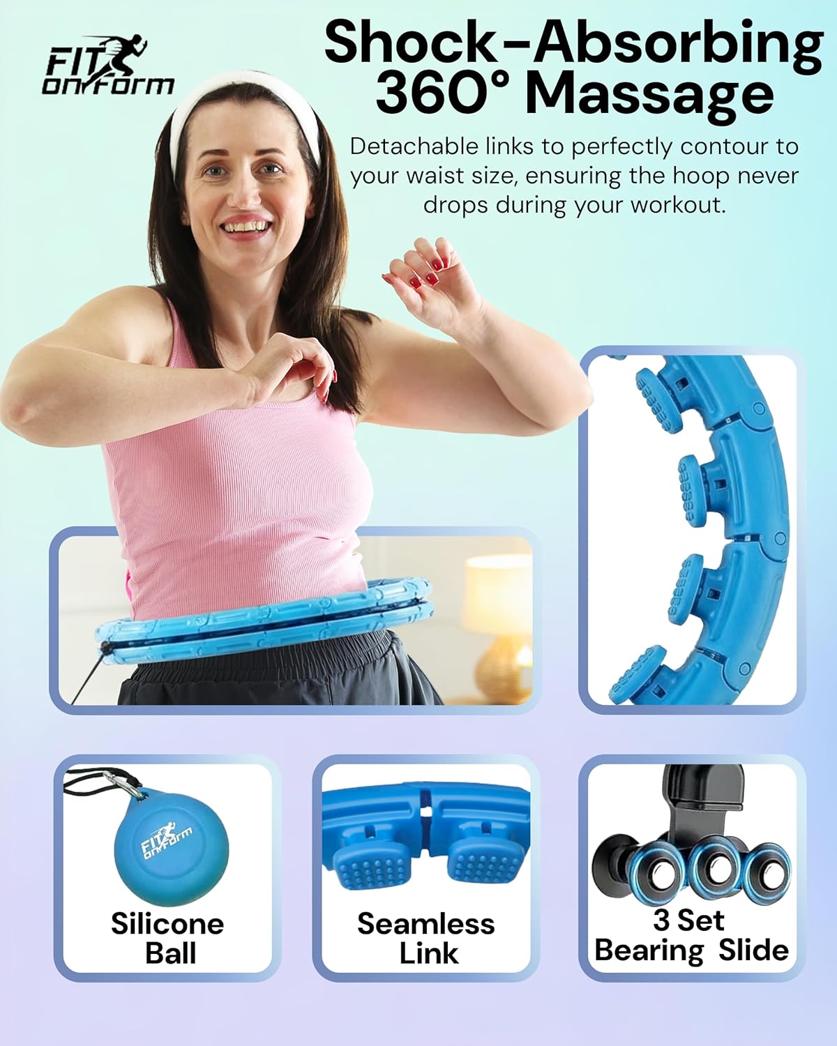 FIT ON Form Infinity Weighted Hula Hoop for Adults Weight Loss, Smart Exercise Hola Circle Hoop for Women Abs Workout