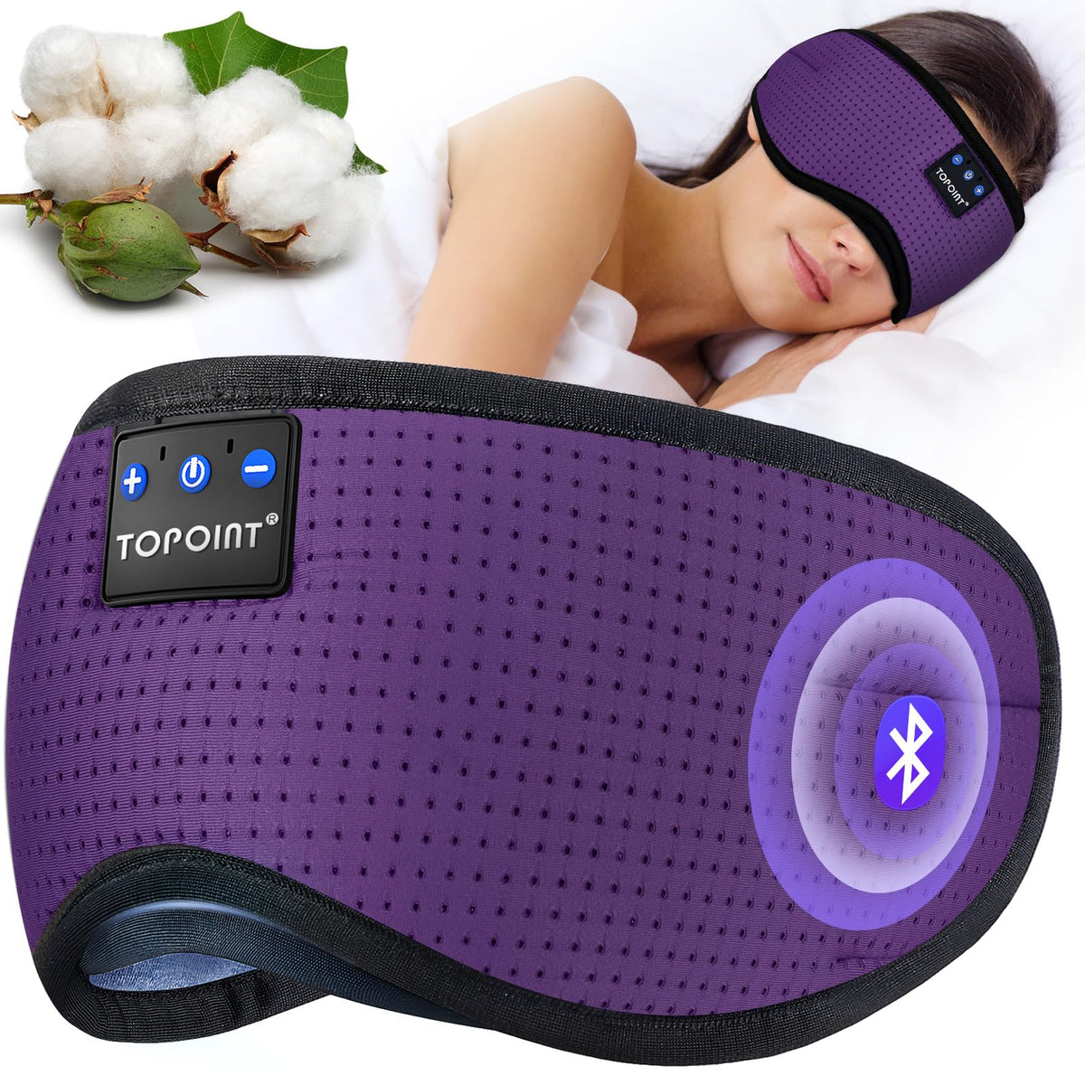 TOPOINT Sleep Mask with Headphones Bluetooth 5.4 Wireless, Sleep Headphones Earphones Earbuds with Microphone HD Speakers Music, Blackout Eye Mask for Sleeping Travel Meditation Men Women Cool Gadgets