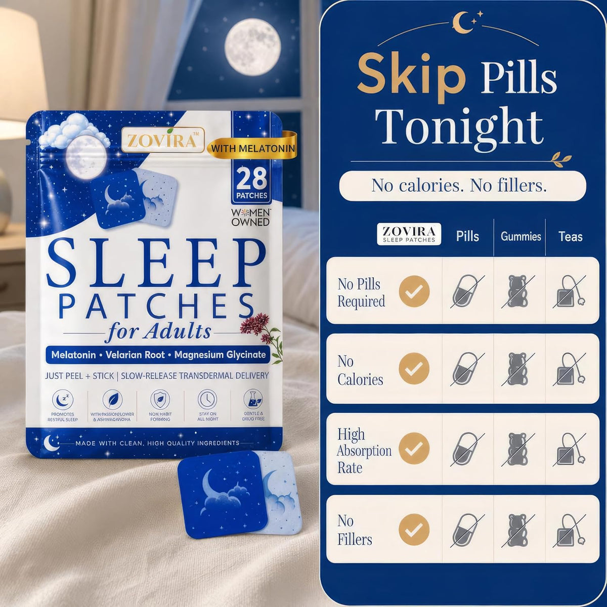 Sleep Patches for Adults — Extra Strength Melatonin & Magnesium Patch — Time-Release Sleep Aid Stickers — Non-Habit Forming, Hypoallergenic — 28 Transdermal Patches for Deep Rest & Relaxation