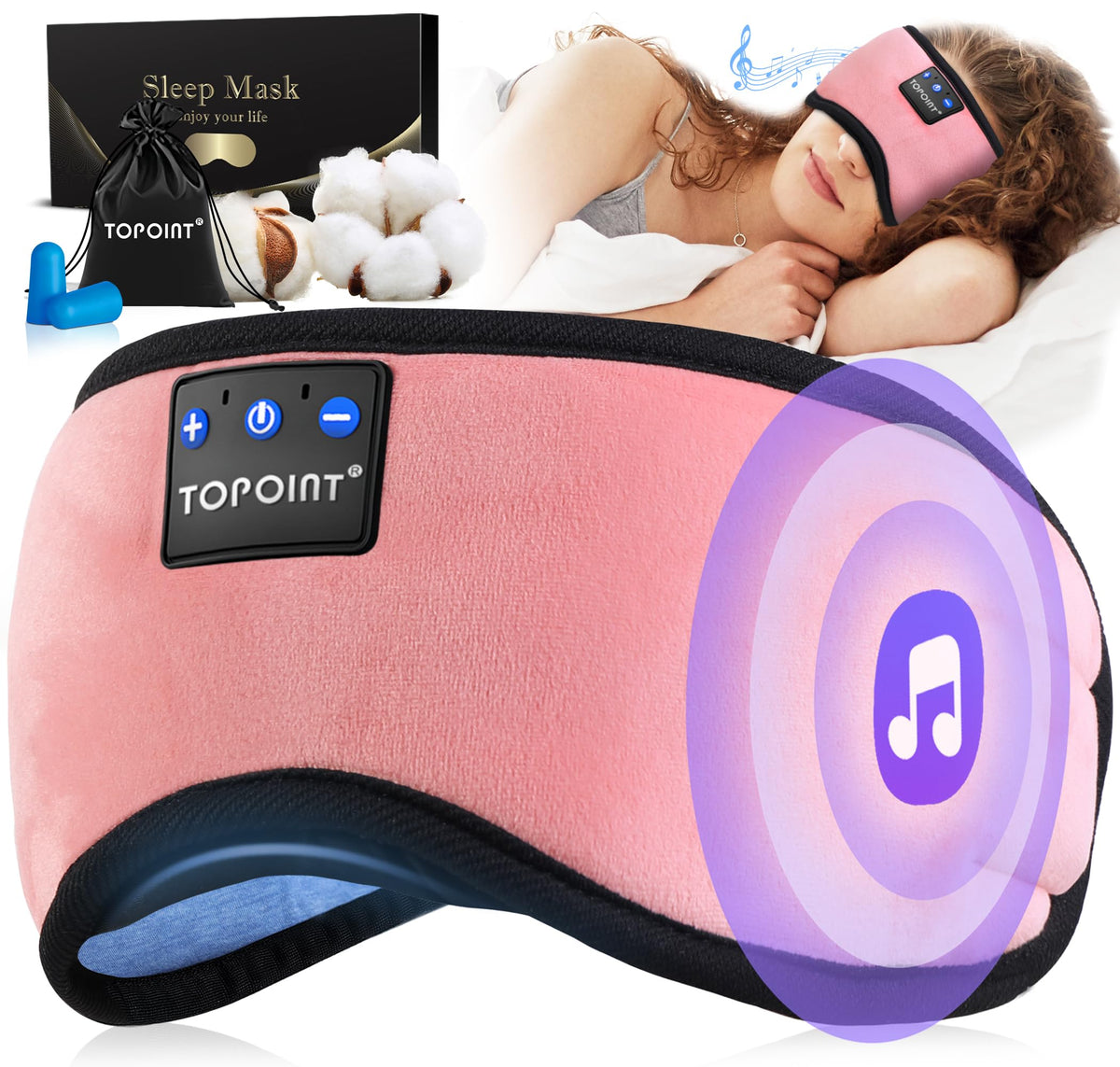 TOPOINT Sleep Mask with Headphones Bluetooth 5.4 Wireless, Sleep Headphones Earphones Earbuds with Microphone HD Speakers Music, Blackout Eye Mask for Sleeping Travel Meditation Men Women Cool Gadgets