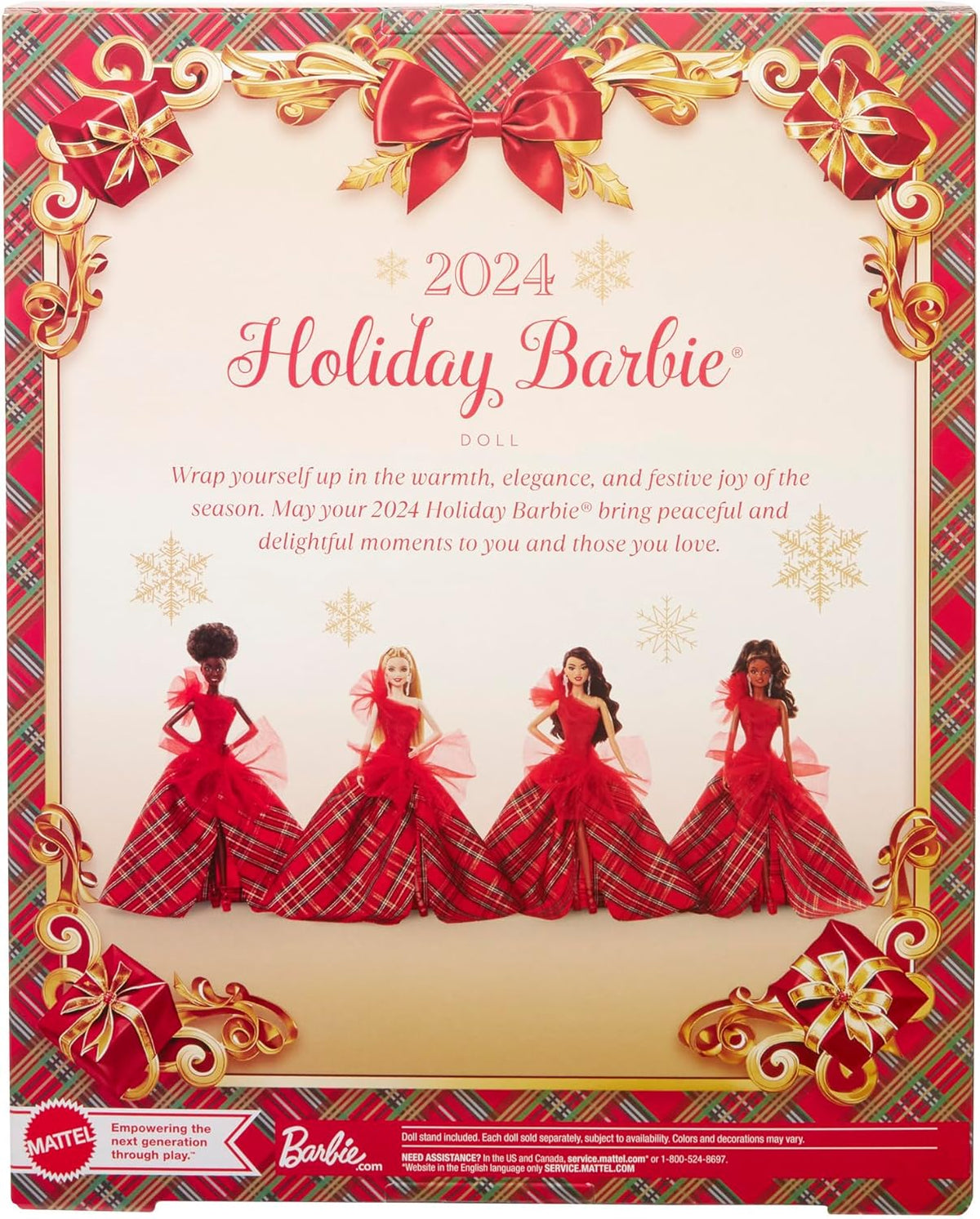Barbie Signature 2024 Holiday Doll with Light Brown Hair in Plaid Gown, Collectible Toy in Displayable Packaging
