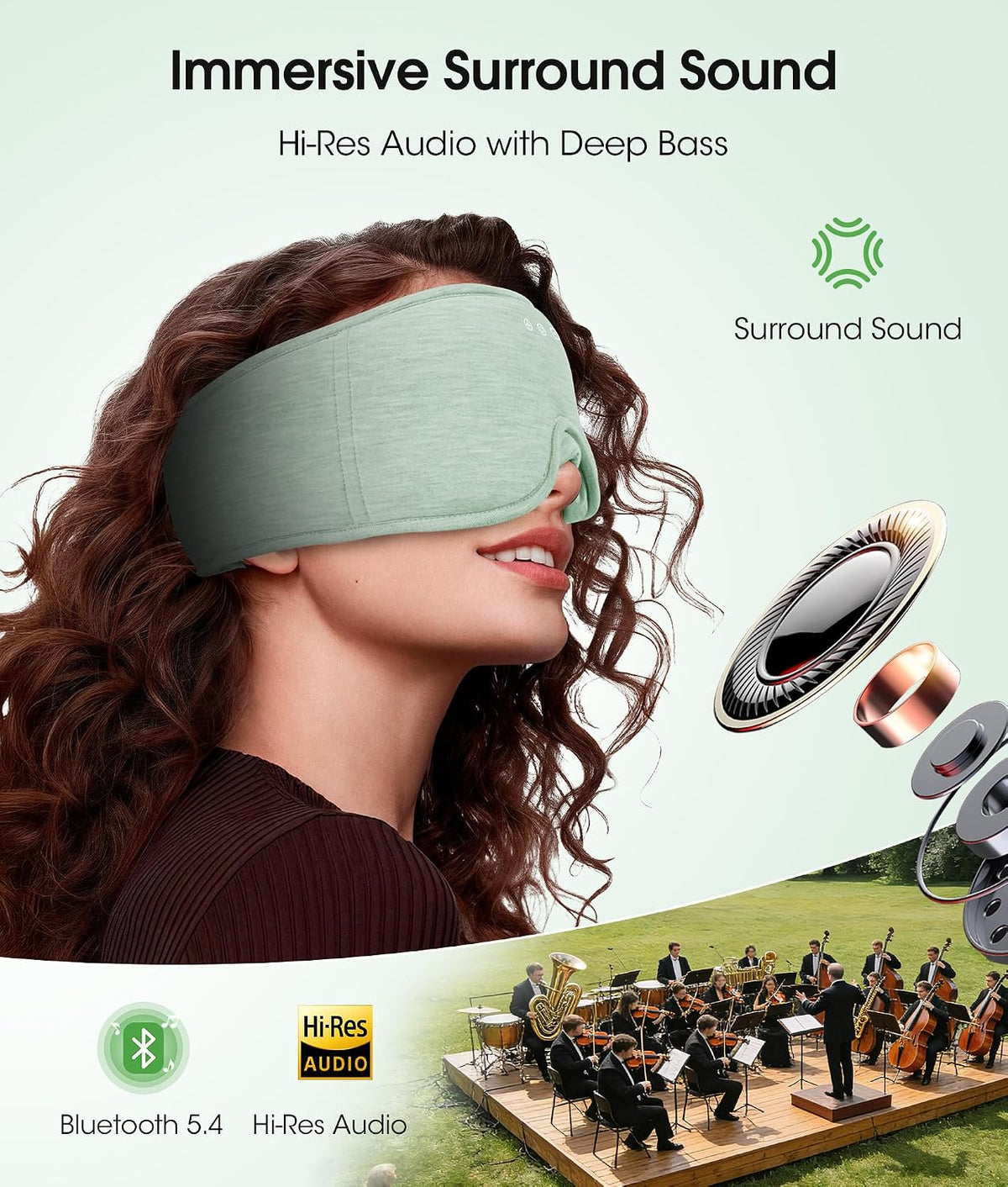 MUSICOZY Bluetooth 5.4 Sleep Headphones, Wireless Eye Mask Bamboo Fiber
