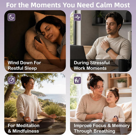 InterBreath Guided Breathing Device | 4 Modes to Slow Your Breath & Calm Your Mind | Stress Relief, Mindfulness, Sleep & Focus | Wellness Gift for Adults & Kids | Wireless Charging, Purple