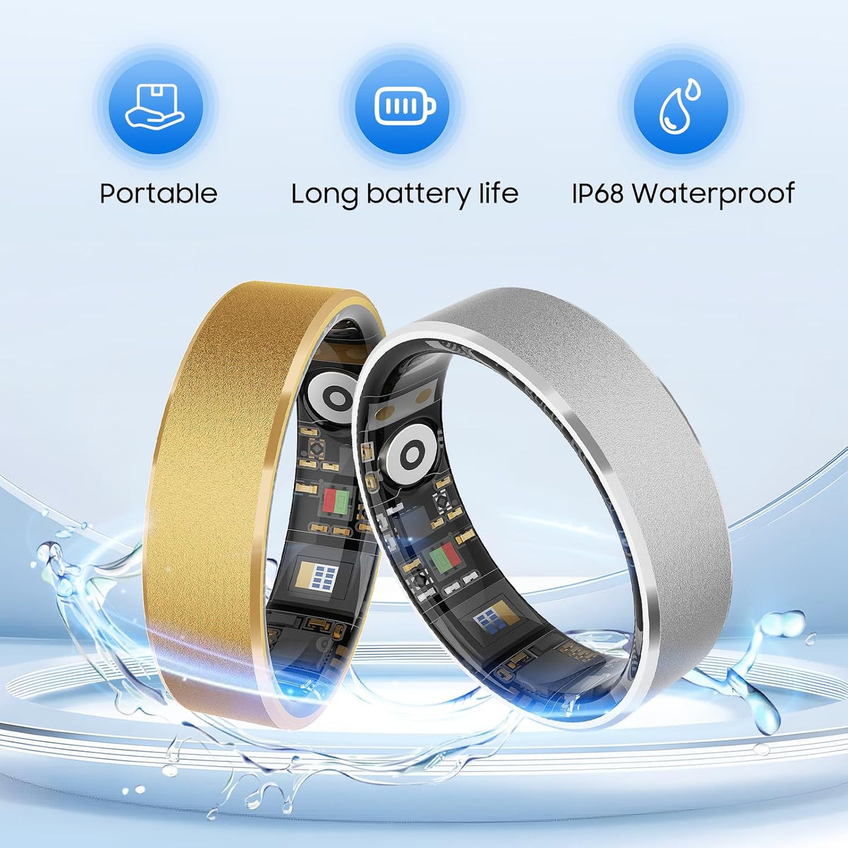 Smart Health Ring, Featuring Stress and Sleep Monitoring Functions, Compatible with iOS and Android,Waterproof Fitness Tracker for Women & Men, No Subscription Fee. (Silver, 9)