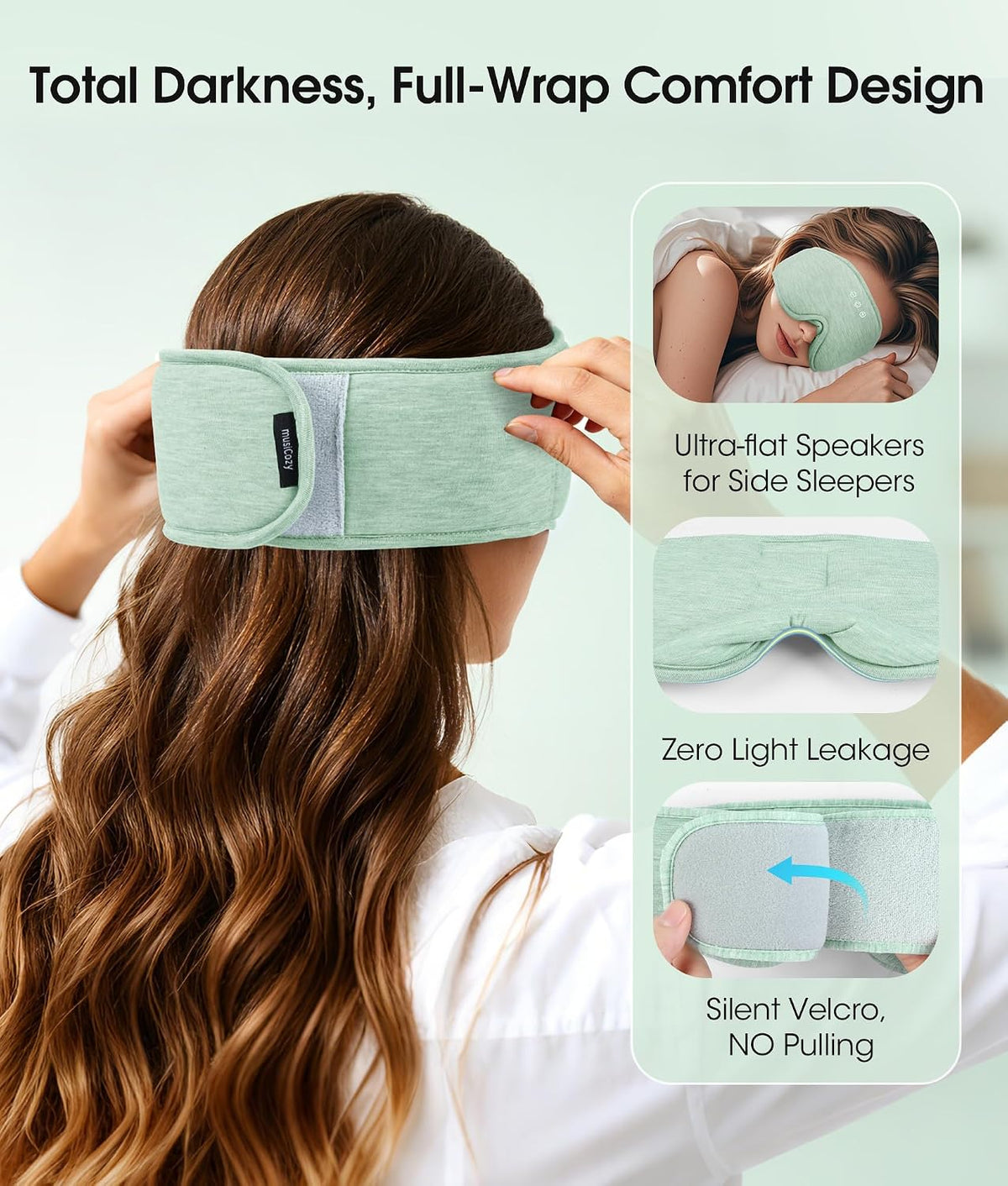 MUSICOZY Bluetooth 5.4 Sleep Headphones, Wireless Eye Mask Bamboo Fiber