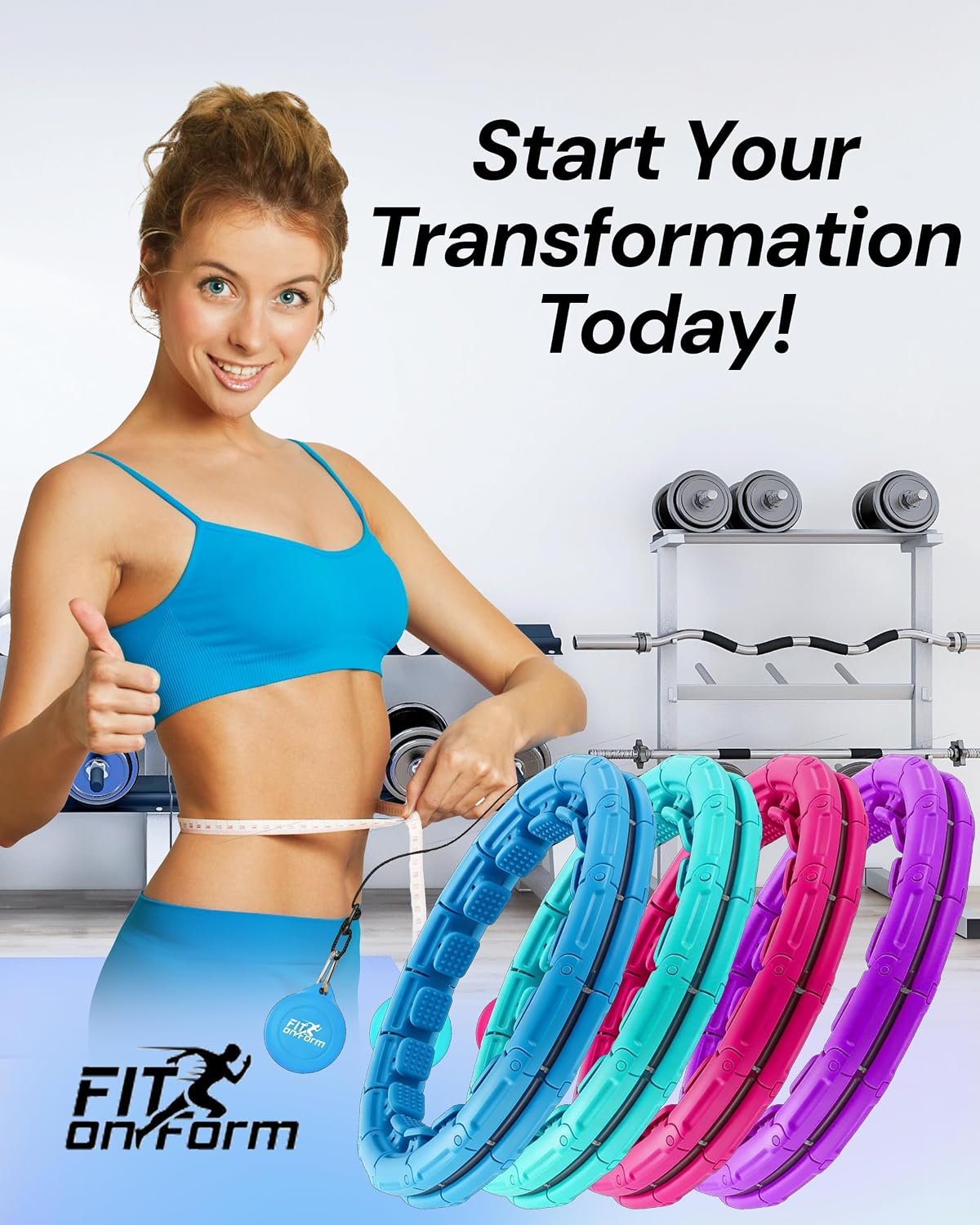 FIT ON Form Infinity Weighted Hula Hoop for Adults Weight Loss, Smart Exercise Hola Circle Hoop for Women Abs Workout
