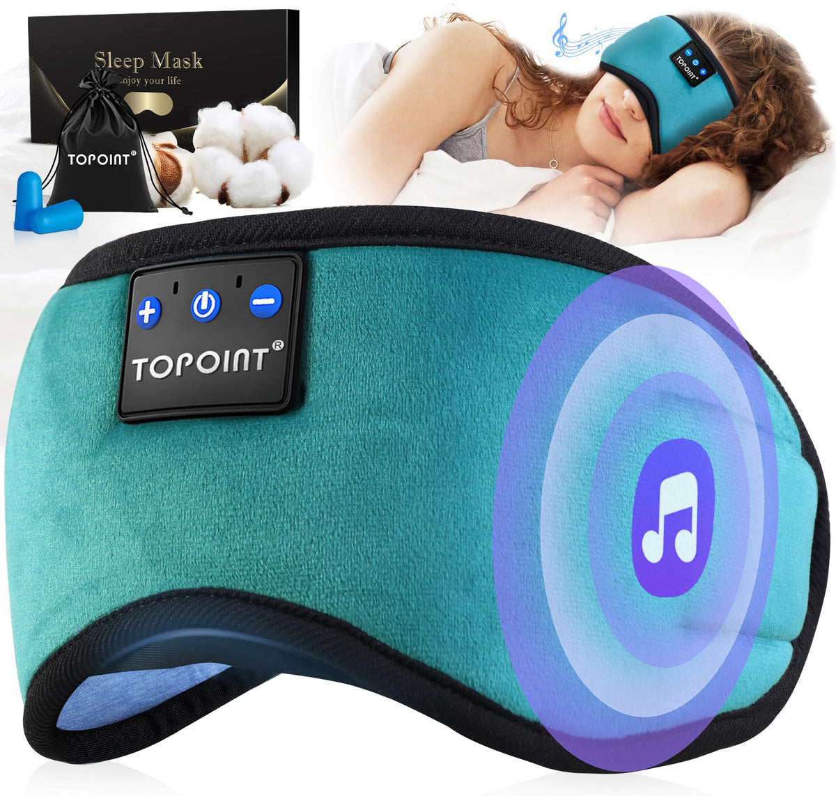 TOPOINT Sleep Mask with Headphones Bluetooth 5.4 Wireless, Sleep Headphones Earphones Earbuds with Microphone HD Speakers Music, Blackout Eye Mask for Sleeping Travel Meditation Men Women Cool Gadgets