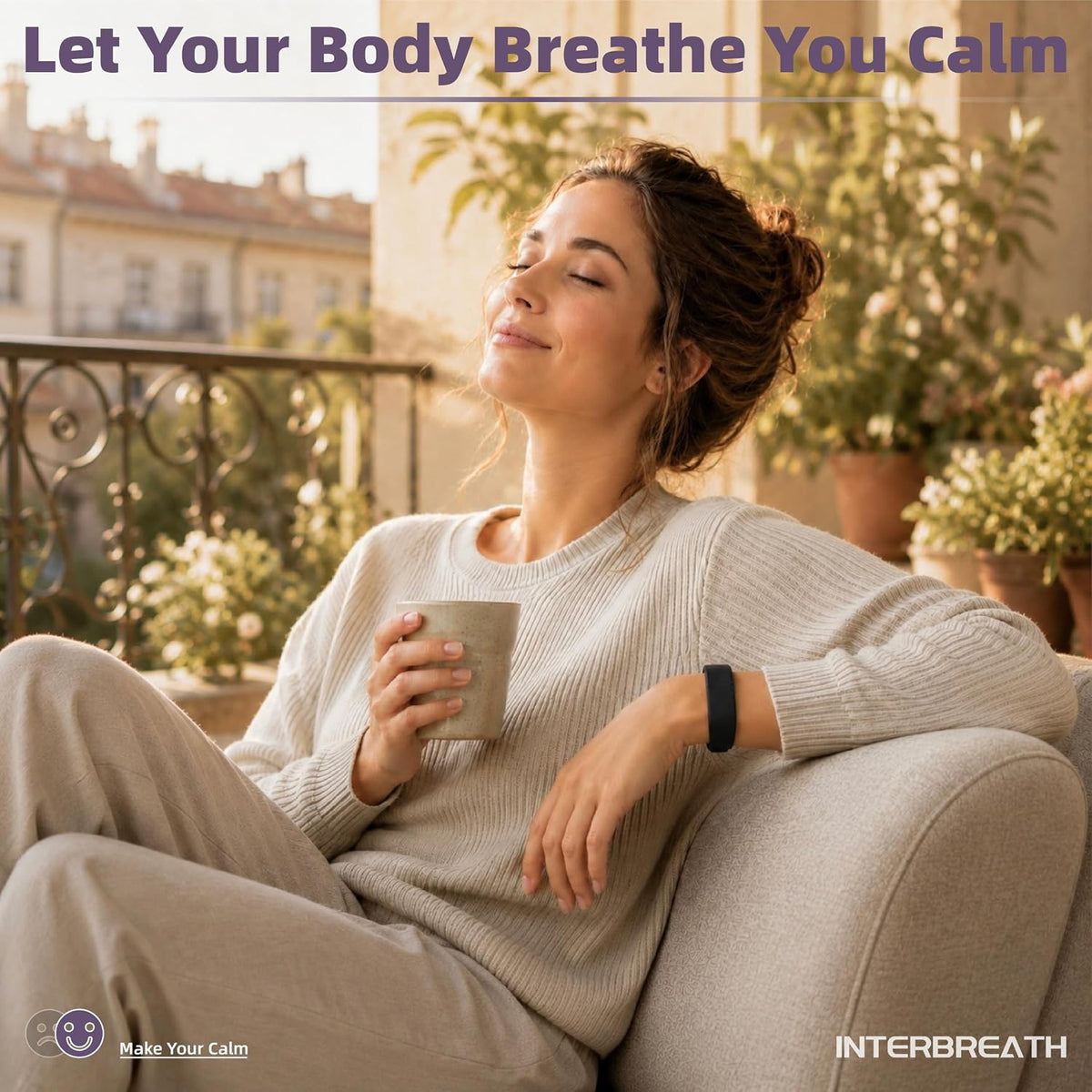 InterBreath Guided Breathing Device | 4 Modes to Slow Your Breath & Calm Your Mind | Stress Relief, Mindfulness, Sleep & Focus | Wellness Gift for Adults & Kids | Wireless Charging, Purple