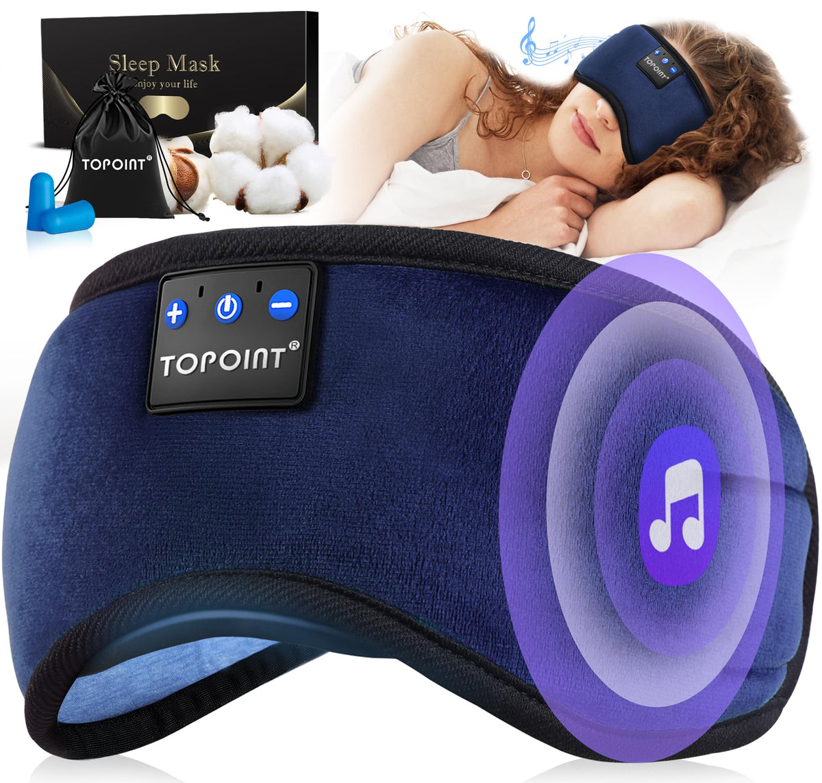 TOPOINT Sleep Mask with Headphones Bluetooth 5.4 Wireless, Sleep Headphones Earphones Earbuds with Microphone HD Speakers Music, Blackout Eye Mask for Sleeping Travel Meditation Men Women Cool Gadgets