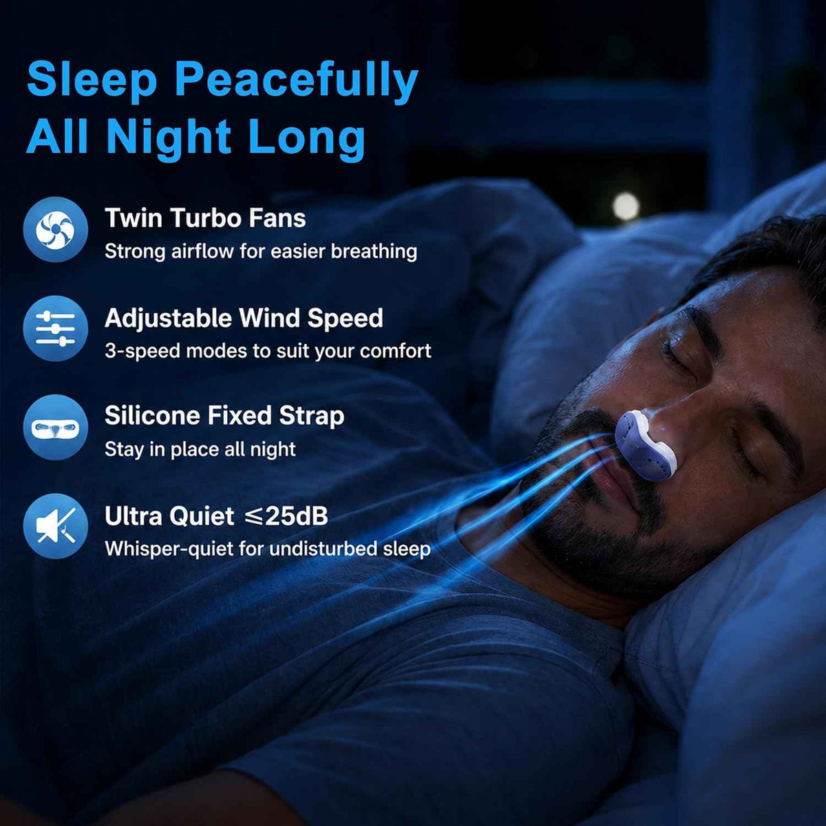 Anti Snoring Devices, Secure-Fit Snoring Solution with 3 Airflow Levels